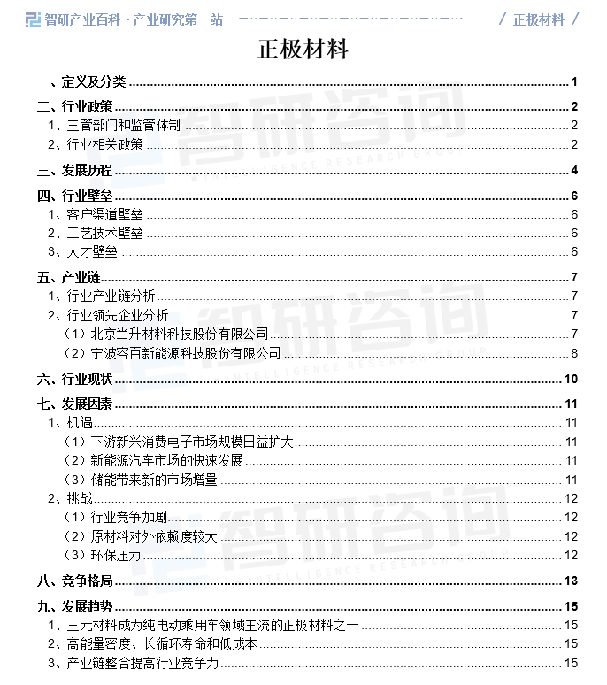 开云官网首页：行业发展历程回顾智研产业百科词条【375】——正极材料